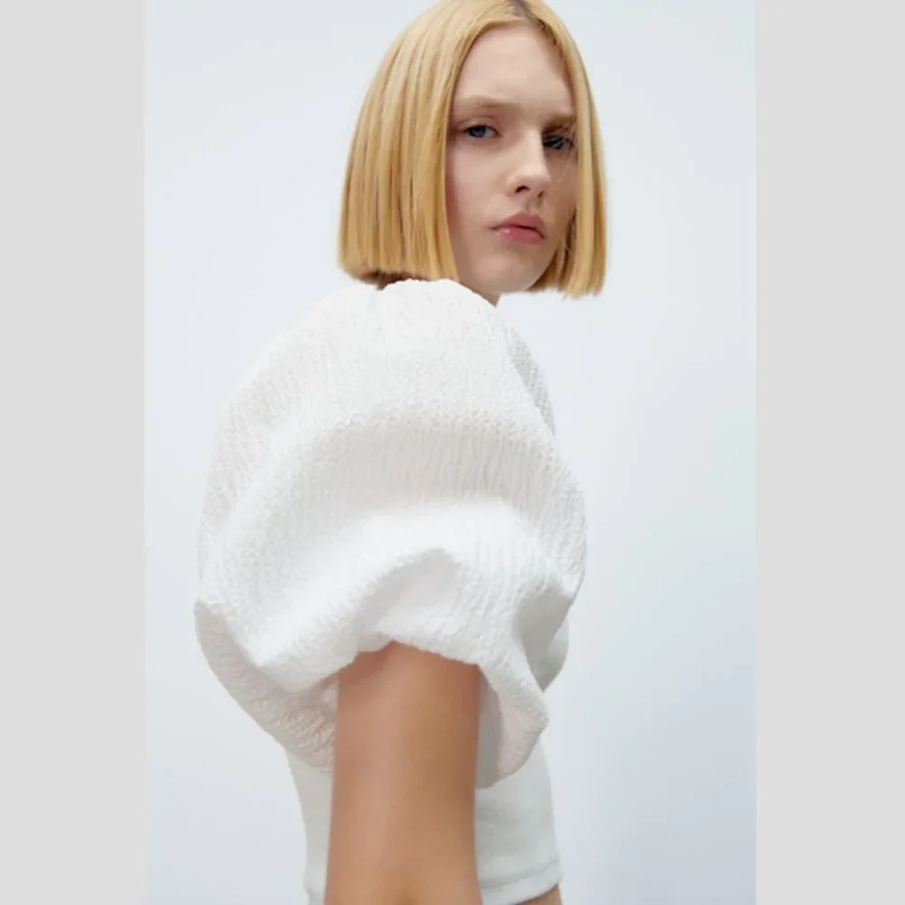 Zara White Matching Textured Top Sz Small NWT